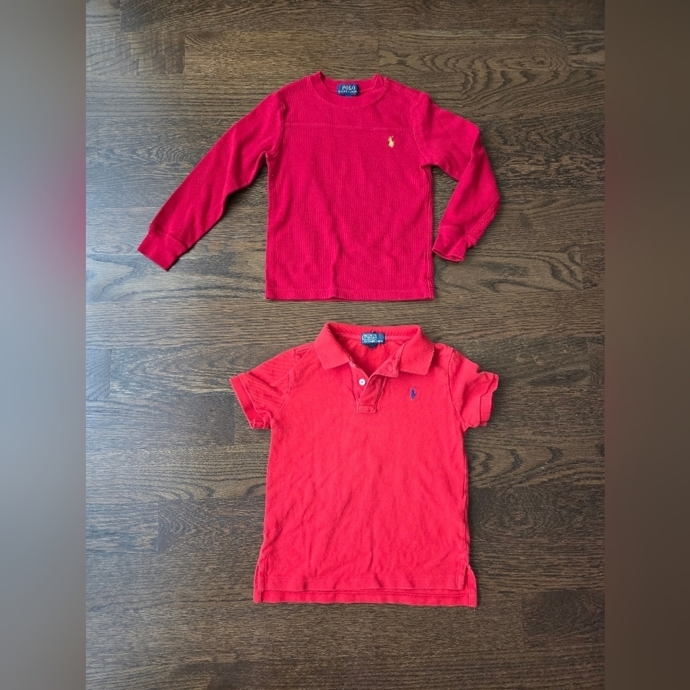 Lot Of 2 Polo by Ralph Lauren Kids Red Long Sleeve and Polo Shirt Sz.5.  (P2)